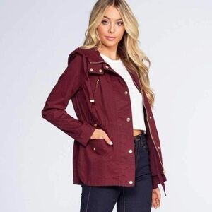 Love Tree Maroon Utility Cargo Preppy Hooded Jacket Size Medium